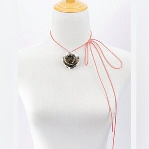 Tiaras Trends Silver Rose Cord Wrap Necklace